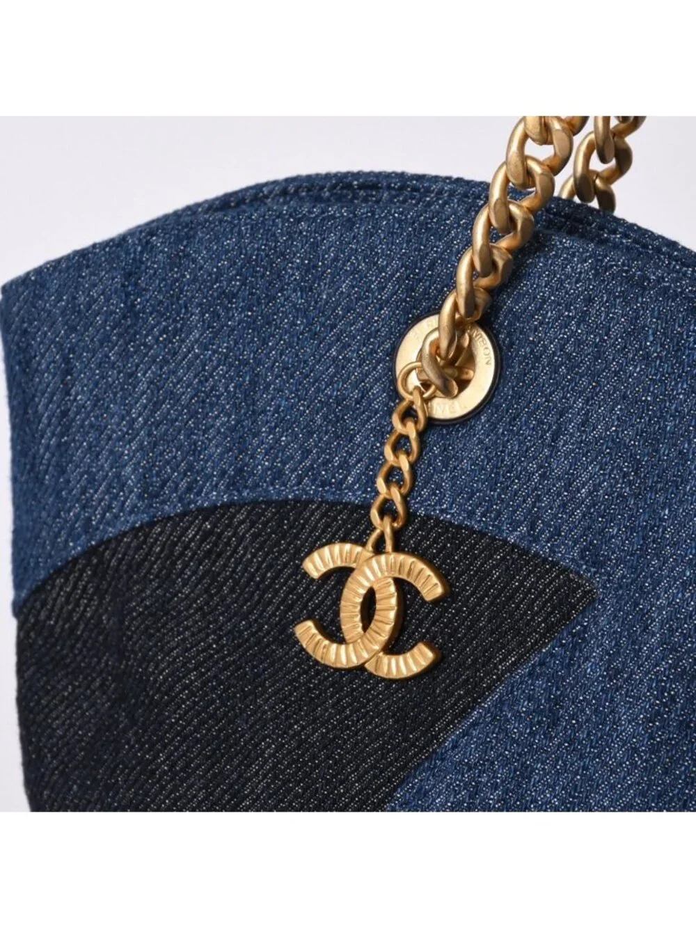 Chanel Chain Tote Bag Base CC Logo Denim Indigo Blue